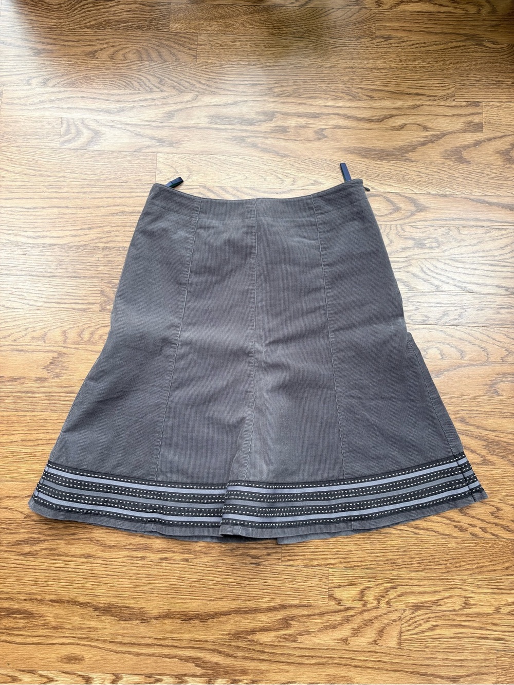 Boden Charcoal A-Line Skirt with Decorative Hem Stripes